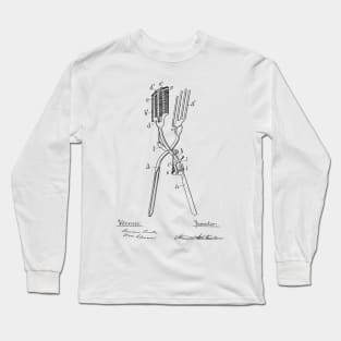 Curling Tongs Vintage Patent Hand Drawing Long Sleeve T-Shirt